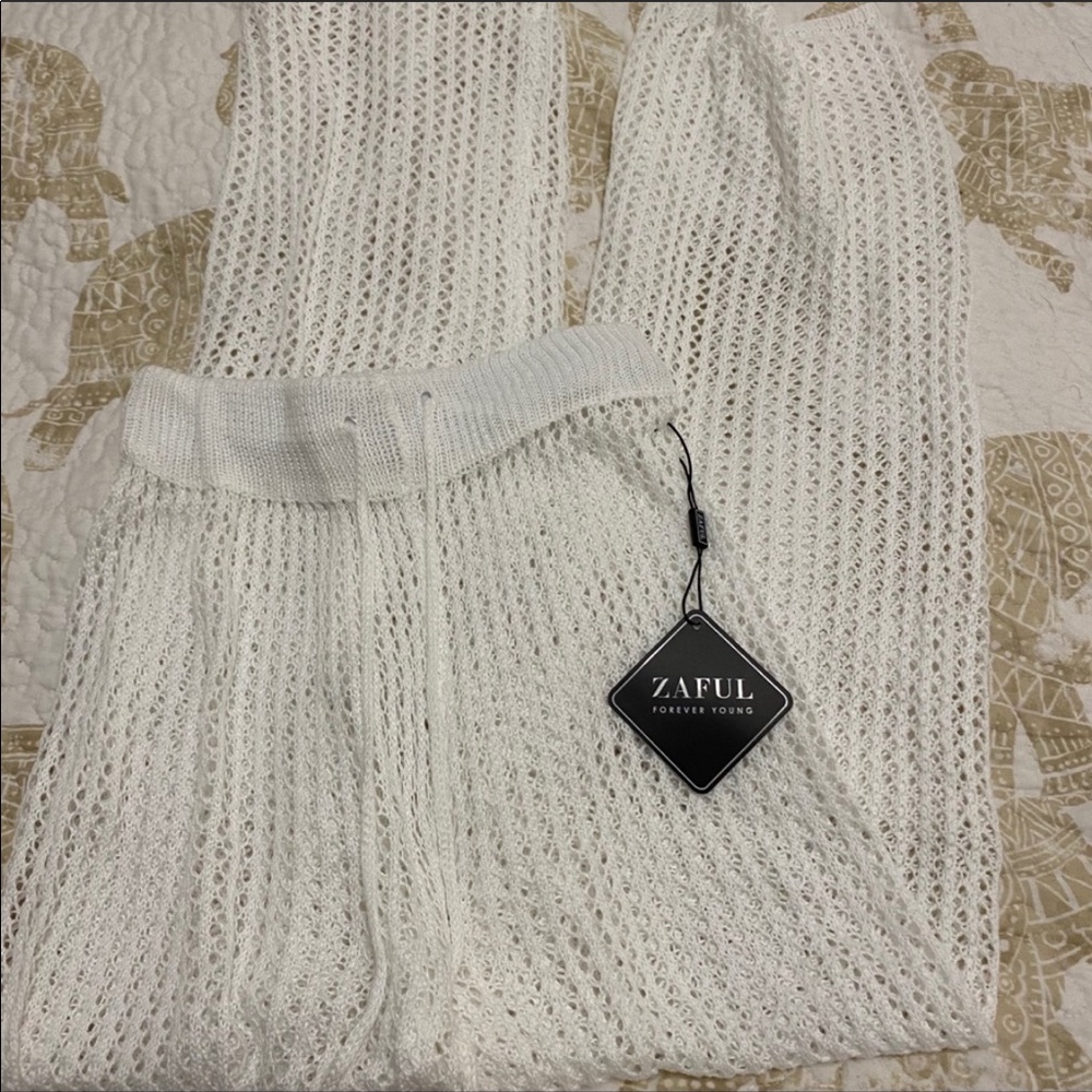 ZAFUL Drawstring Crochet Cover-up Straight Pants